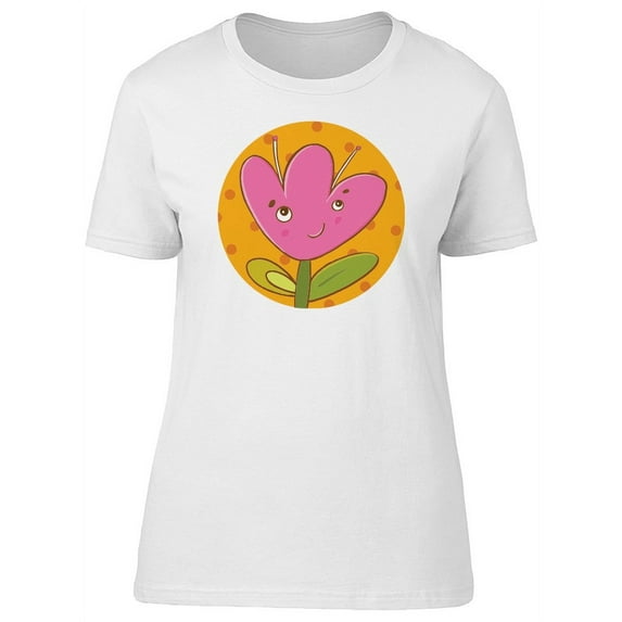 Cute Happy Tulip Flower Cartoon T-Shirt Women -Image by Shutterstock, Female Medium