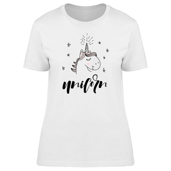 Cute Happy Unicorn Doodle T-Shirt Women -Image by Shutterstock, Female Small