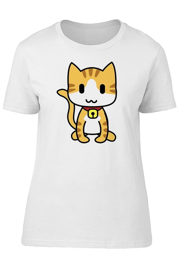 Cute Happy Yellow Kitten Cartoon T-Shirt Women -Image by Shutterstock, Female Small
