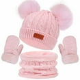 thumbnail image 1 of Cute Hat, Scarf & Glove 3 Piece Sets for Toddler Boys Girls Thermal Warm Solid Pom-Pom Beanies Hats Mitten Gloves Fleece Lined Scarves Ski Snow Set, 1 of 4