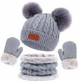 thumbnail image 1 of Cute Hat, Scarf & Glove 3 Piece Sets for Toddler Boys Girls Thermal Warm Solid Pom-Pom Beanies Hats Mitten Gloves Fleece Lined Scarves Ski Snow Set, 1 of 8