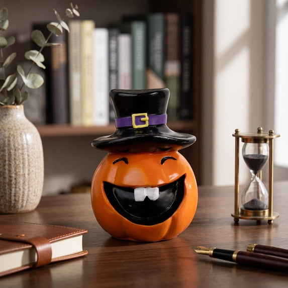 Cute Hat Wearing Pumpkin Resin Figurine Set, Spooky Tabletop Ornament, Minimalist European Style Decor for Halloween Living Room Shelf Indoor Holiday Party Display