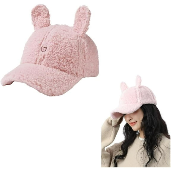 Cute Hat for Women Winter Wool Cat Rabbit Ears Soft Beanie Slouchy Baseball Cap Vintage Casual Sports