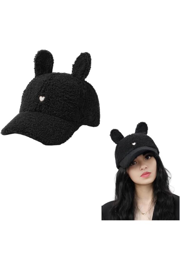 Cute Hat for Women Winter Wool Cat Rabbit Ears Soft Beanie Slouchy Baseball Cap Vintage Casual Sports