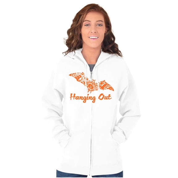 Cute Haunted House Halloween Bat Zip Hoodie Sweatshirt Women Brisco Brands L