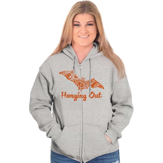 Cute Haunted House Halloween Bat Zip Up Hoodie Men's Women's Brisco Brands L