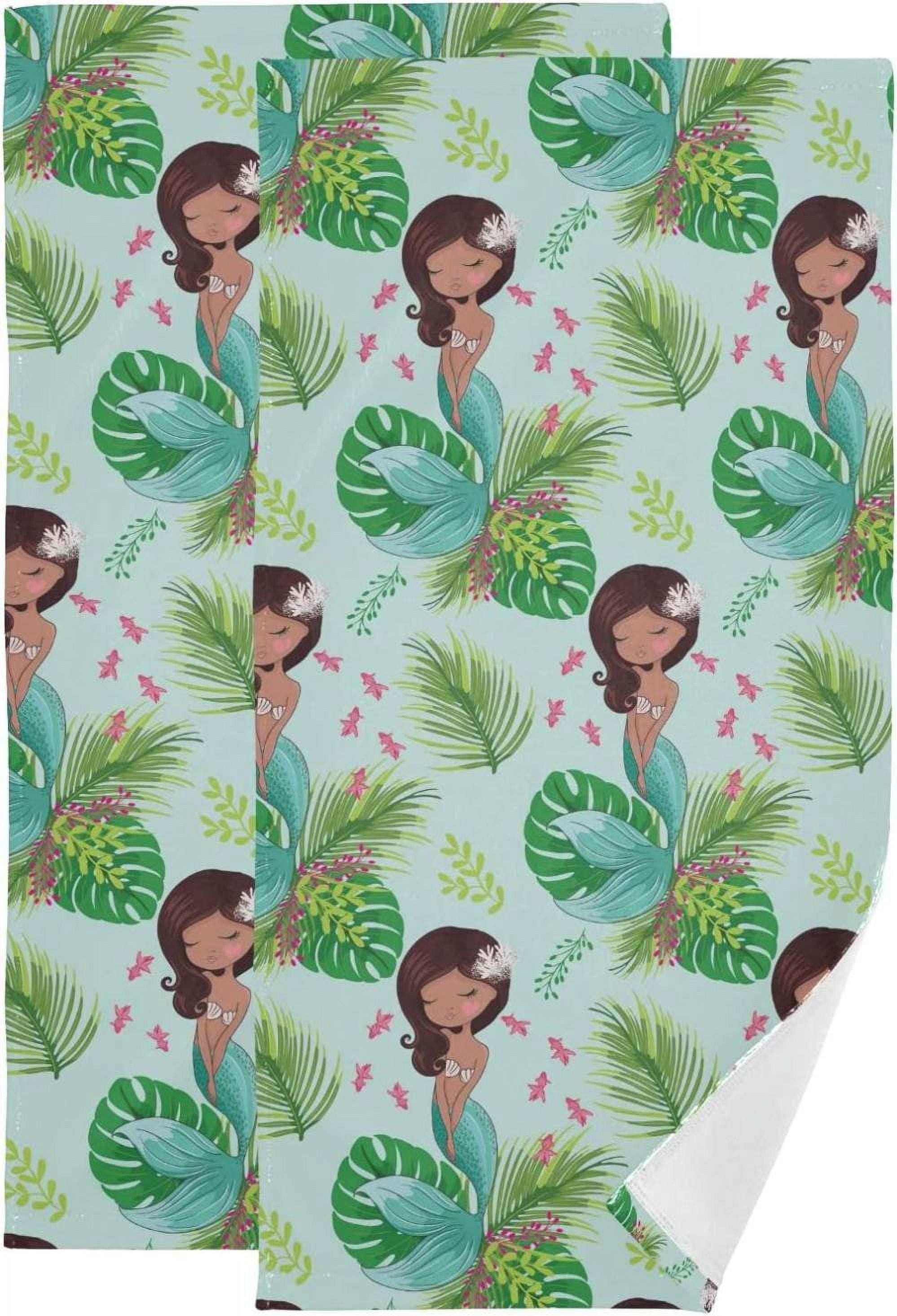 Cute Hawaiian Mermaid 2 PCS Hand Towels for Bathroom Tropical Leaves Floral Kitchen Towel Ultra Soft and Absorbent Decorative Fingertip Face Bath Towels for Spa Hotel 28.3 x 14.4 Walmart