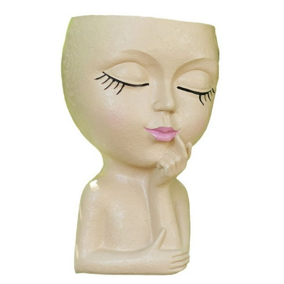 Cute Head Flower Pot/Face Flower Pot, for Indoor Plants, Girl Face Flower Pot Cute Lady Head Flower Pot,Khaki