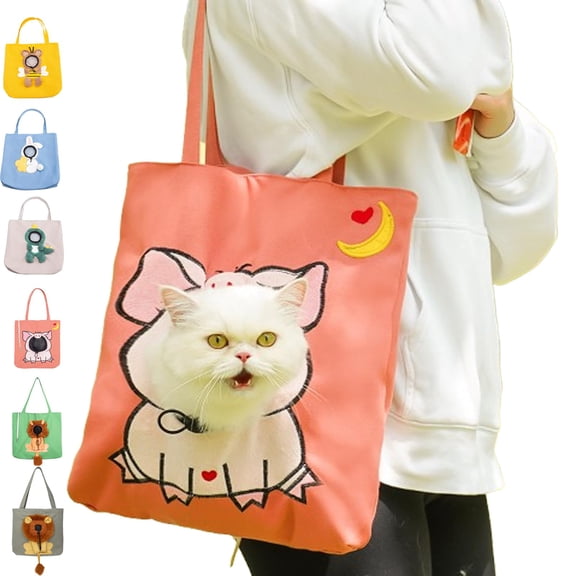Cute Head-Out Pet Carrier Bag for Cats &Small Dogs,Plush Pet Carrier Tote Cute Cartoon Styled Canvas Shoulder Bag,for Cats and Small Dogs, Canvas Tote