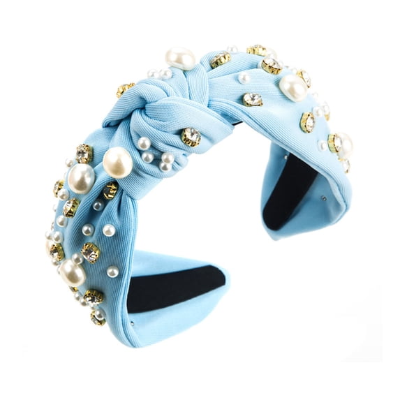 Cute Headband for Women CQXIDFH Headband with Diamond and Pearl Decor, Women High Puff Hair Accessories for Daily Dating, Baseball Caps (Light blue, One Size)