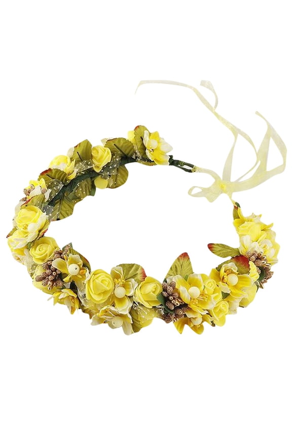 Cute Headband for Women CQXIDFH Bridal Flower Crown Halo, Women's Floral Wreath Garland Headband for Wedding, Hijab Cap (Yellow, One Size)