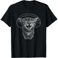 thumbnail image 1 of Cute Headphones Cat Funny y2k Grunge Silly Graphic T-Shirt Gift for Dad, Mom, Da, 1 of 2