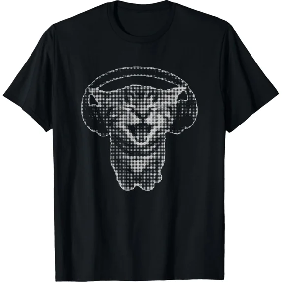 Cute Headphones Cat Funny y2k Grunge Silly Graphic T-Shirt Gift for Dad, Mom, Da