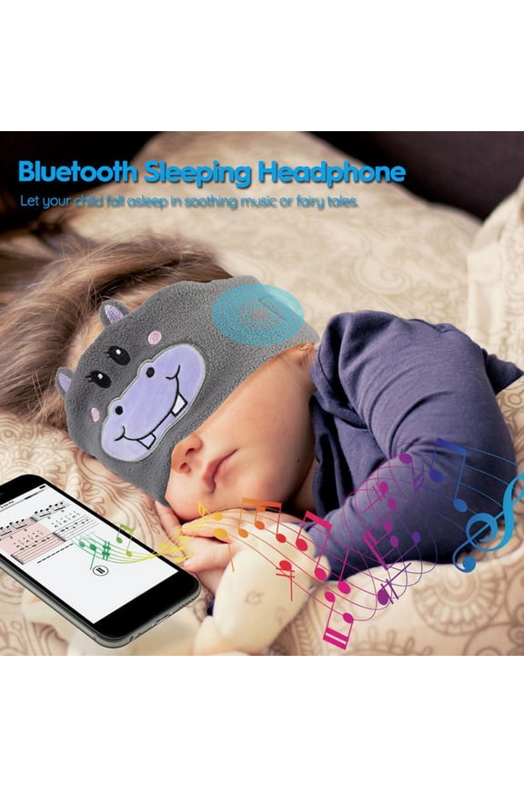Cute Headphones for Kids, Headband Earphones, Volume Limiting with Adjustable Speakers Soft Children Fleece Headband Toddler Headphones for Home and Travel - Animal Character Design (Hippo)