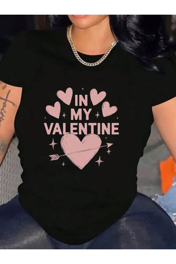 Cute Heart Arrow Valentine's Day Women Casual Short Sleeve T-Shirt