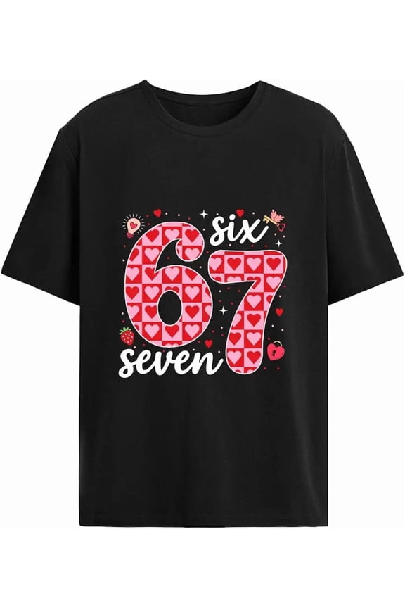 Cute Heart Checkered 67 Birthday Gift for Women Graphic T-Shirt