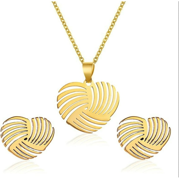 Cute Heart Dainty Necklace earring Gift set Gold Tone