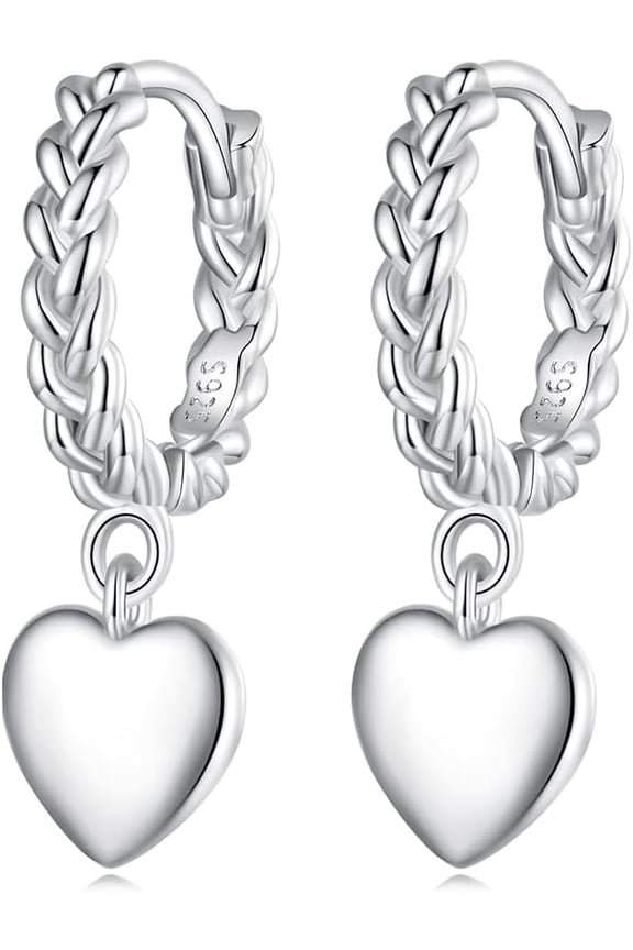 Cute Heart Dangle Hoop Earrings 925 Sterling Silver for Women Love Hearts Drop Cartilage Small Huggie Hoops Earring Piercing Cuffs Fashion Jewelry Gifts