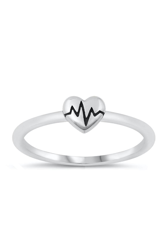 Cute Heart EKG Ring .925 Sterling Silver Lifeline Love Band Jewelry Female Male Unisex Size 7
