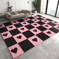 thumbnail image 1 of Cute Heart Flower Area Rug Black Pink Check Checked Checkered Living Room Rugs, Indoor Non-Slip Rugs, Machine Washable Breathable Durable Carpet For Front Entrance Floor Decor 2x3ft, 1 of 6