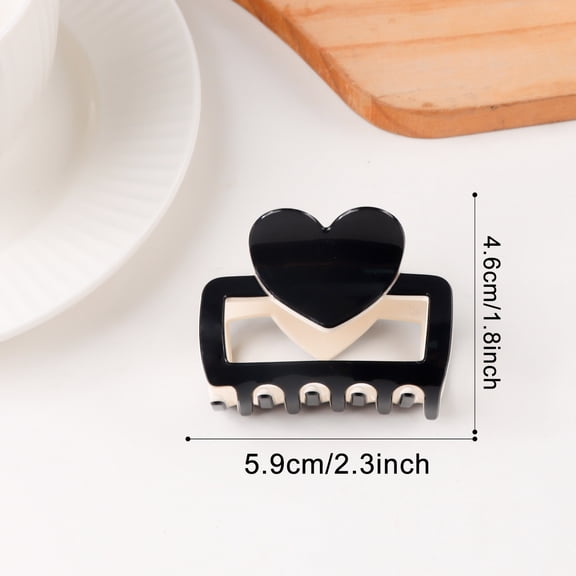 Cute Heart Hair Claw Clip, Hair Clips for Thick Thin Curly Long Hair, Non-Slip, Stylish Claw Clip for Women & Girls – Secure Hold for All Hair Types (Black)