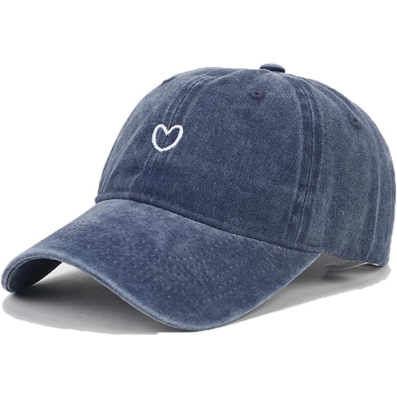 Cute Heart Hats for Women Vintage Washed Cotton Embroidered Baseball Cap Adjustable Low Profile Dad Hat