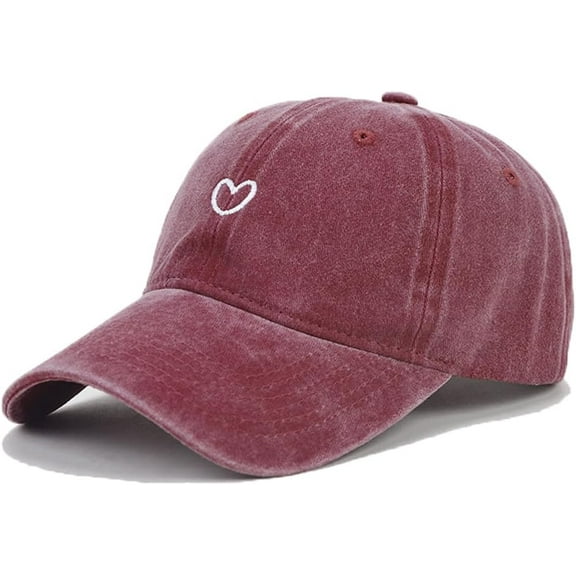 Cute Heart Hats for Women Vintage Washed Cotton Embroidered Baseball Cap Adjustable Low Profile Dad Hat