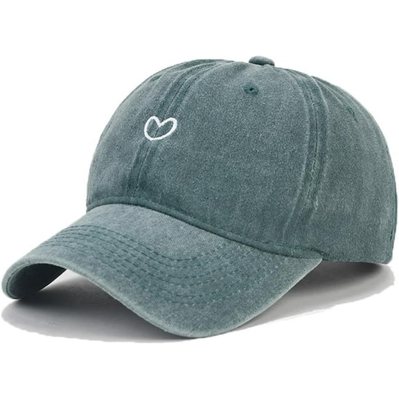 Cute Heart Hats for Women Vintage Washed Cotton Embroidered Baseball Cap Adjustable Low Profile Dad Hat
