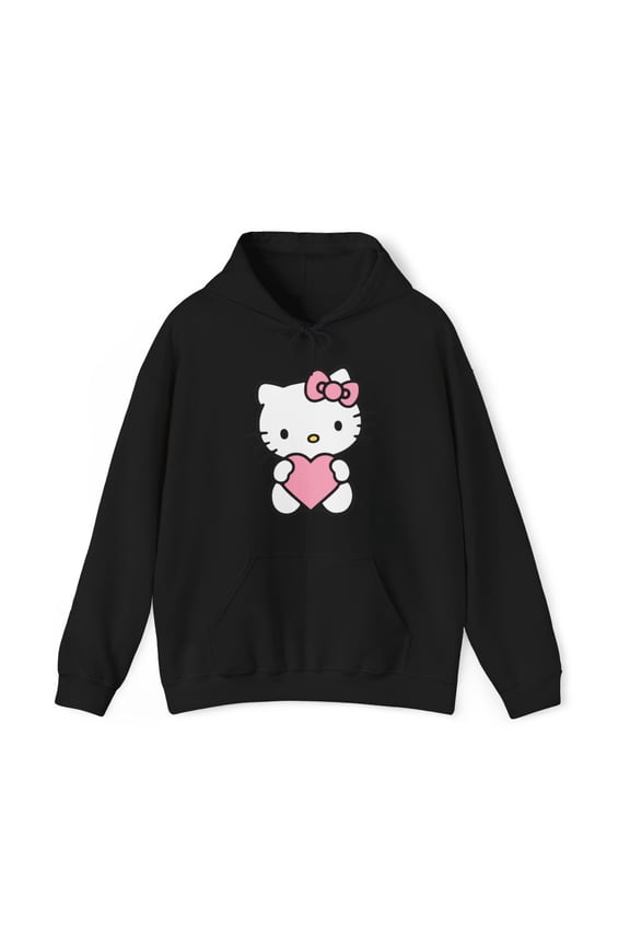 Cute Heart Hello Kitty Unisex Cotton Blend Hoodie Sweatshirt Kawaii Cartoon Gift - Black / XL