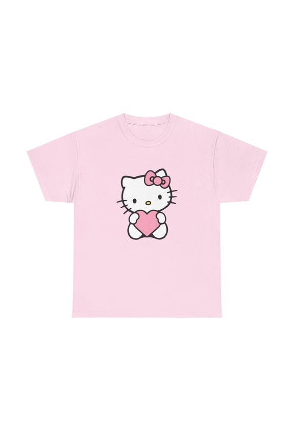 Cute Heart Hello Kitty Unisex T Shirt Heavy Cotton Tee Kawaii Cartoon Gift