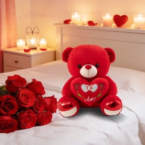 Cute Heart-Holding Plush Teddy Bear Stuffed Animal Toy - Perfect Soft Plush Doll for Girlfriend Birthday Valentine's Day Gift & Children's Holiday Present Use