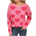 thumbnail image 1 of Cute Heart Knitted Sweater for Women Crewneck Top Casual Long Sleeve Fall and Winter Sweaters Hot Pink M, 1 of 9