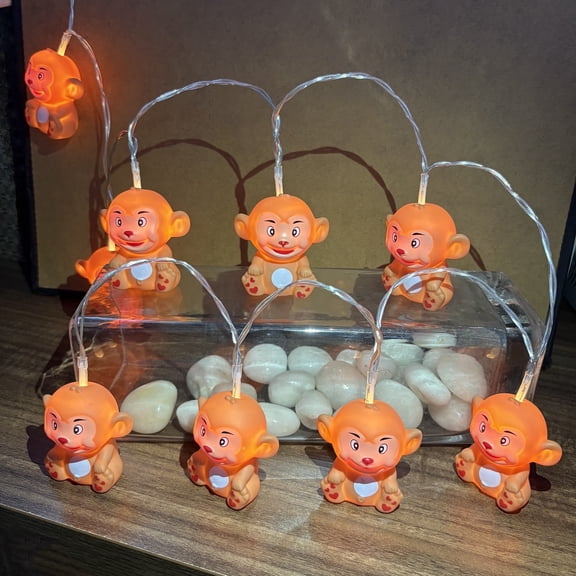 Cute Heart Monkey String Light 5.4FT 10LEDs Battery Powered Rubber Animal Light for Birthday Christmas Decoration