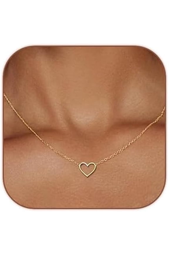 Cute Heart Necklace Dainty 18k Gold Plated Tiny Heart Pendant Choker Necklaces Small Gold Love Open Heart Chain Necklace for Women Simple Gold Necklace for Women Trendy Jewelry