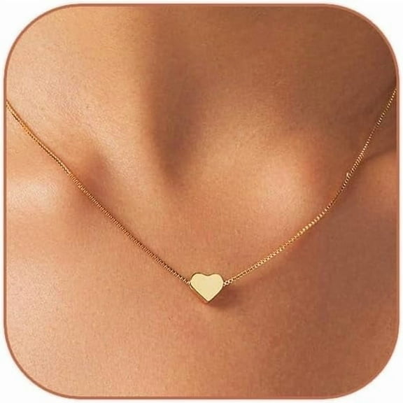 Cute Heart Necklace Dainty 18k Gold Plated Tiny Heart Pendant Choker Necklaces Small Gold Love Open Heart Chain Necklace for Women Simple Gold Necklace for Women Trendy Jewelry