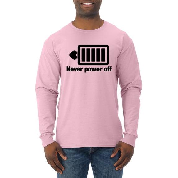 Cute Heart Never Power off Love Couple Gift Valentine's Day Mens Long Sleeve Shirt, Light Pink, 2XL