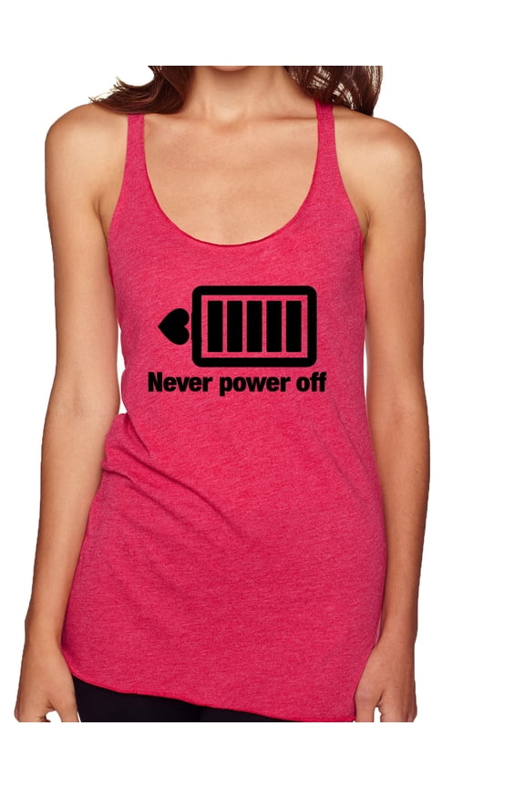 Cute Heart Never Power off Love Couple Gift Valentine's Day Tri-Blend Racerback Tank Top, Shocking Pink, Small