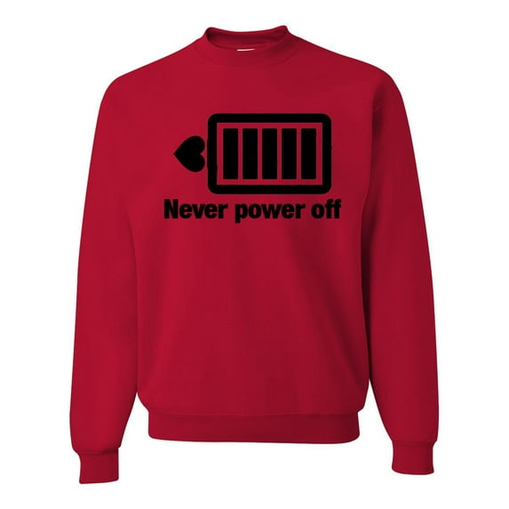Cute Heart Never Power off Love Couple Gift Valentine's Day Unisex Crewneck Graphic Sweatshirt, Red, 5XL