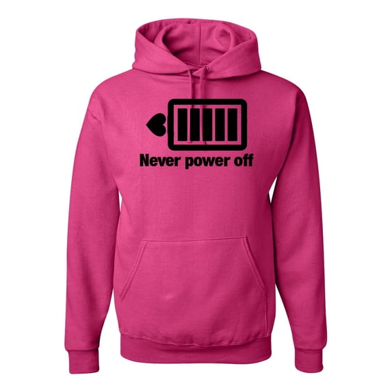Cute Heart Never Power off Love Couple Gift Valentine's Day Unisex Graphic Hoodie Sweatshirt, Fuschia, Medium
