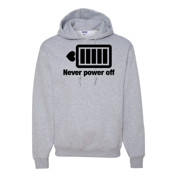 Cute Heart Never Power off Love Couple Gift Valentine's Day Unisex Graphic Hoodie Sweatshirt, Heather Grey, Medium