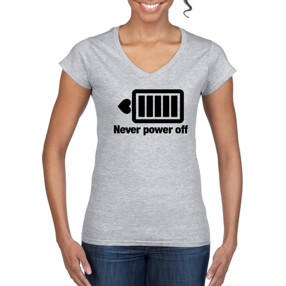 Cute Heart Never Power off Love Couple Gift Valentine's Day Women's Standard V-Neck Tee, Heather Grey, X-Large