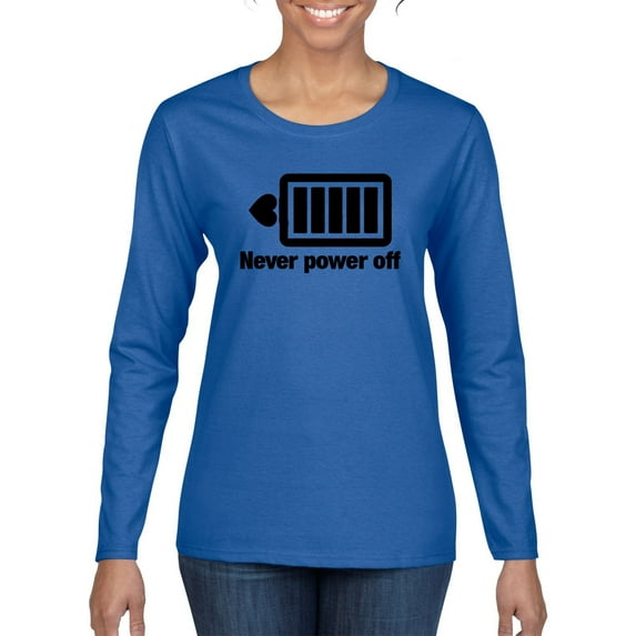 Cute Heart Never Power off Love Couple Gift Valentine's Day Womens Graphic Long Sleeve T-Shirt, Royal, Large
