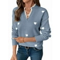 thumbnail image 1 of Cute Heart Print Sweater for Women V Neck Sweater Pullovers with Lace Trim Knit Jumper Blue L, 1 of 9