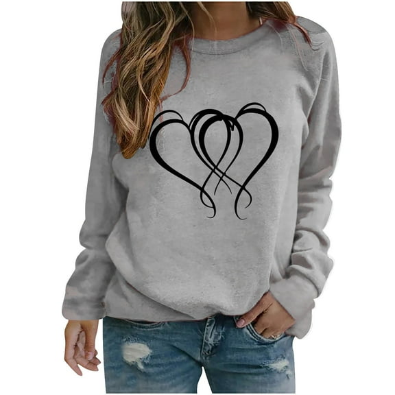 Cute Heart Pullover Shirts for Valentines Casual Long Sleeve Crewneck Sweatshirts Gift Holiday Tops