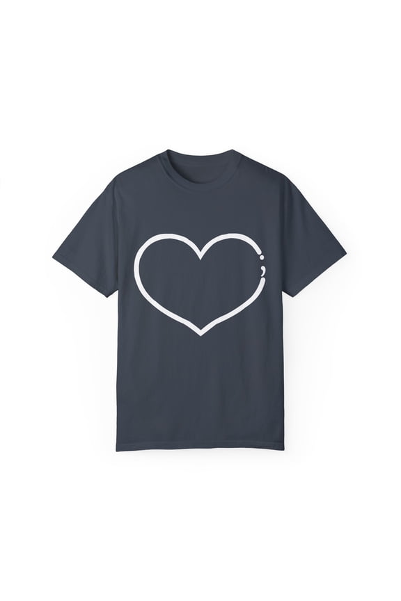 Cute Heart Semicolon Brain Matter Graphic Men Women Depression Awareness Support Symbol Gift Unisex Garment-Dyed T-shirt
