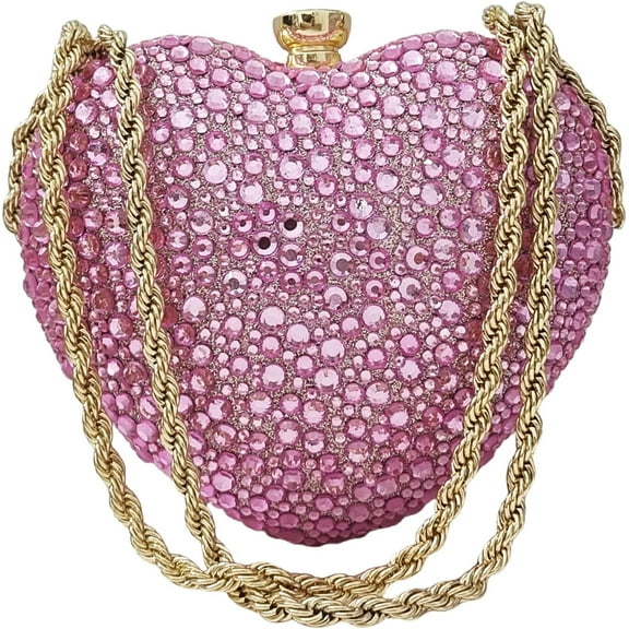 Cute Heart Shape Clutch Purse Mini Love Heart Rhinestone Wedding Handbag Party Twisted Chain Women Purse