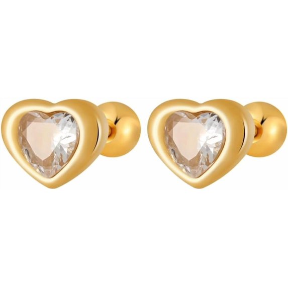 Cute Heart Shape Stud Earrings for Women Crystal Cubic Zirconia Cartilage Earrings Titanium Steel Hypoallergenic Heart Love Pierced Studs Jewelry
