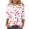 thumbnail image 1 of Cute Heart Shirts for Valentines Day Women Classic 3/4 Sleeve Tops Trendy Plus Size Basic Tee Shirt, 1 of 4