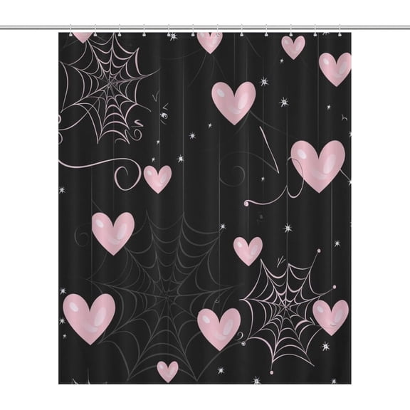 Cute Heart Spider Web Shower Curtain for Bathroom Decor, Funny Cartoon Cobweb Shower Curtains with Hooks for Bathtub, 72"x72"