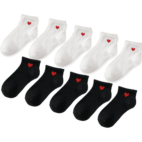 Cute Heart White Red Ankle Women Socks Frilly Fun Bear Pattern Long Crew Novelty Aesthetic Sock 4 & More Pairs